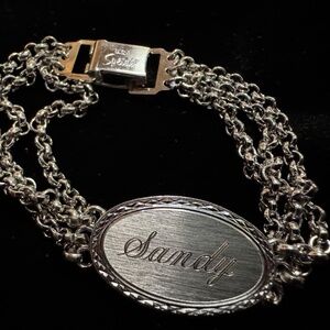 Vintage Speidel Oval ID Bracelet Engraved with Sandy - 1977